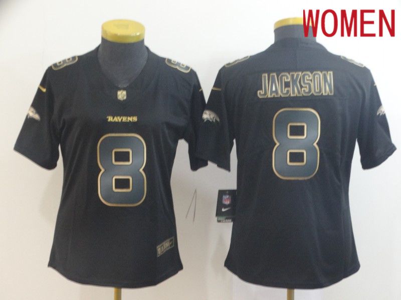 Women Baltimore Ravens #8 Jackson Nike Vapor Limited Black Golden NFL Jerseys